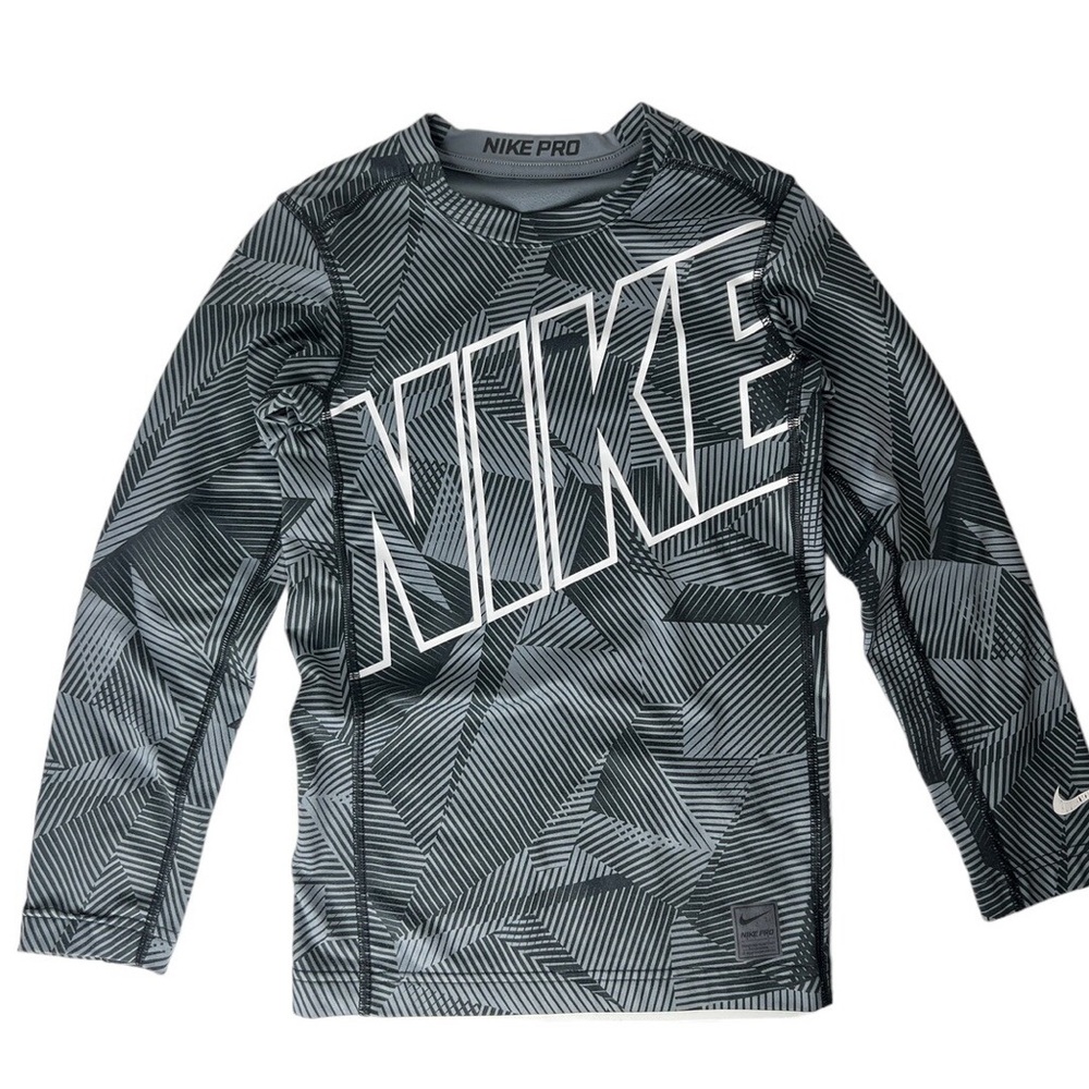 NIKE Pro Dri-Fit Kids Long Sleeve Athletic Compression Shirt Black & Grey